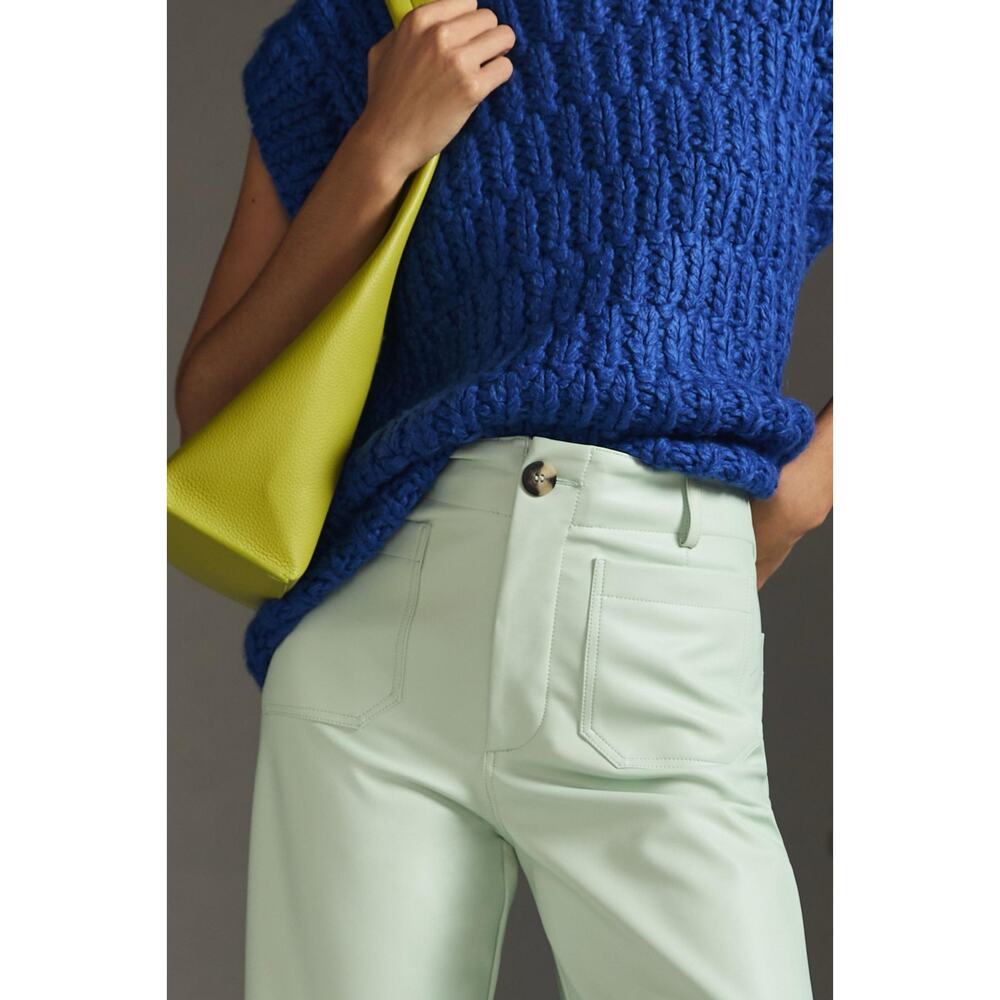 NEW Anthro Maeve The Colette Cropped Wide Leg Faux Leather Edition Mint Size 32 - Picture 2 of 13